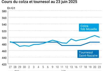 Graphique prix colza tournesol France du 23 juin 2025