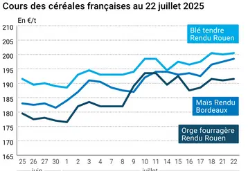 Graphique prix blé orge maïs France du 22 juillet 2025