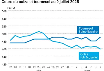 Graphique prix colza tournesol France au 9 juillet 2025