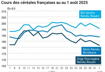 Graphique prix blé orge maïs France du 1er août 2025