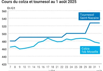 Graphique prix colza tournesol France du 1er août 2025