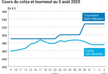 Graphique prix colza tournesol France du 5 août 2025