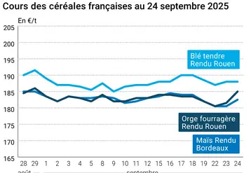 Graphique prix blé orge maïs France du 24 septembre 2025