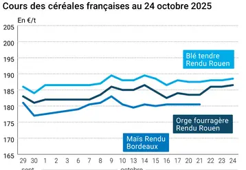 Graphique prix blé orge maïs France du 24 octobre 2025