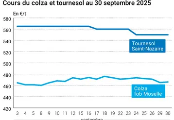 Graphique prix colza tournesol France du 30 septembre 2025
