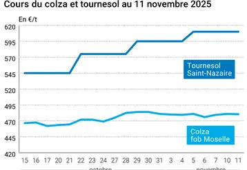 Graphique prix colza tournesol France au 11 novembre 2025 