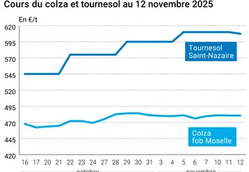 Graphique prix colza tournesol France au 12 novembre 2025