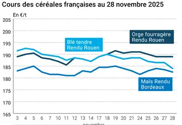 Graphique prix blé orge maïs France au 28 novembre 2025 