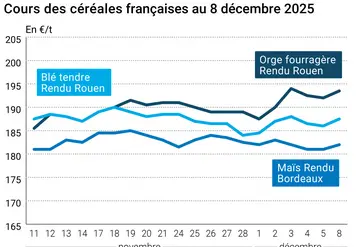 Graphique prix blé maïs orge France au 8 décembre 2025 