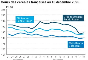 Graphique prix blé maïs orge France au 18 décembre 2025 