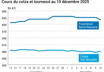 Graphique prix colza tournesol France au 10 décembre 2025 