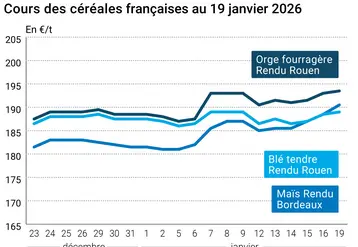 Graphique prix blé maïs orge France au 19 janvier 2026 
