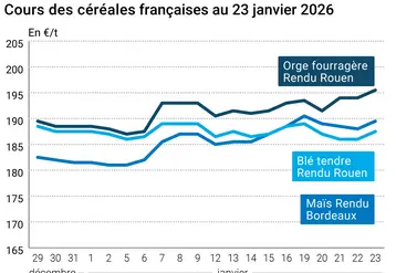 Graphique prix blé maïs orge France au 2" janvier 2026
