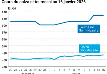 Graphique prix colza tournesol France au 16 janvier 2026  