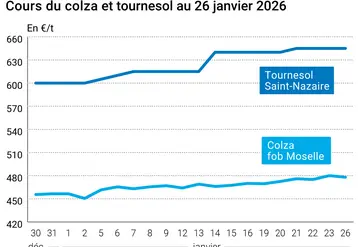 Graphique prix colza tournesol France au 26 janvier 2026