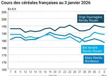 Graphique prix blé maïs orge France au 3 février 2026 