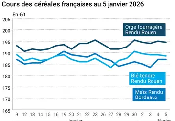 Graphique prix blé maïs orge France au 5 février 2026 