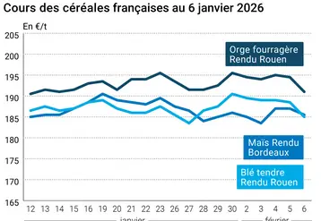 Graphique prix blé maïs orge France au 6 février 2026 
