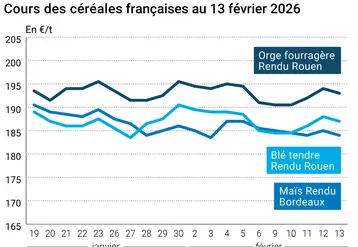 Graphique prix blé maïs orge France au 13 février 2026 