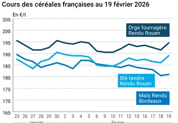 Graphique prix blé maïs orge France au 19 février 2026 