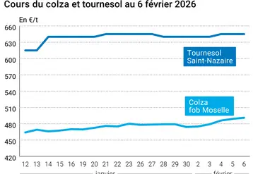 Graphique prix colza tournesol France au 6 février 2026 