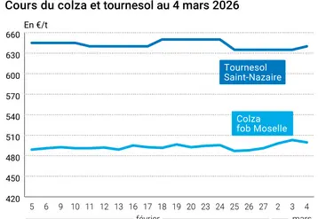 Graphe prix colza tournesol France au 4 mars 2026