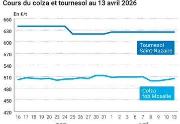 Graphique prix colza tournesol France au 2 avril 2026 