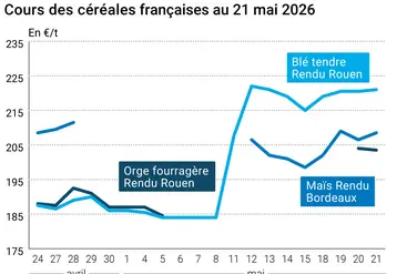 Graphique prix blé maïs orge France au 21 mai 2026 