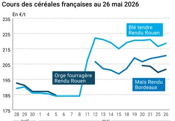 Graphique prix blé maïs orge France au 26 mai 2026 
