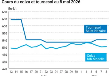 Graphique prix colza tournesol France au 8 mai 2026