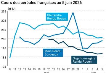 Graphique prix blé maïs orge France au 5 juin 2026 