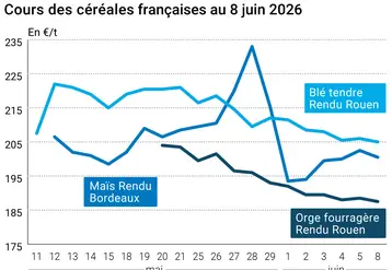 Graphique prix blé maïs orge France au 8 juin 2026 