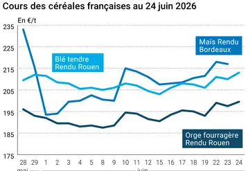 Graphique prix blé maïs orge France au 24 juin 2026 