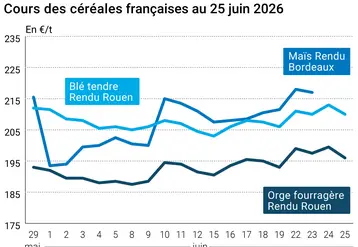 Graphique prix blé maïs orge France au 25 juin 2026 