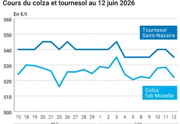 Graphique prix colza tournesol France au 12 juin 2026 