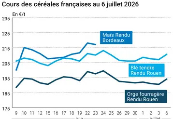 Graphique prix blé maïs orge France au 6 juillet 2026 