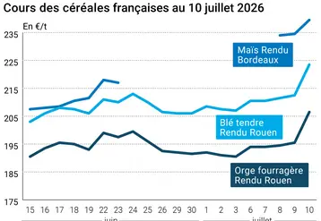 Graphique prix blé maïs orge France au 10 juillet 2026 