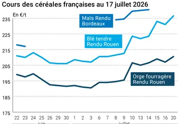 Graphique prix blé orge maïs France au 17 juillet 2026