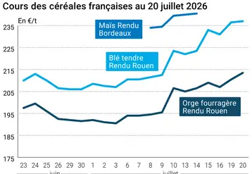 Graphique prix blé orge maïs France au 20 juillet 2026