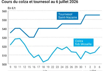 Graphique prix colza tournesol France au 6 juillet 2026 
