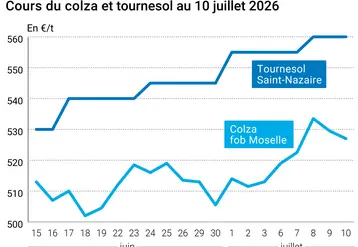Graphique prix colza tournesol France au 10 juillet 2026 