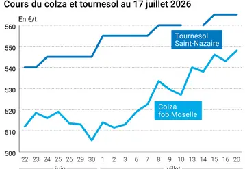 Graphique prix colza tournesol France au 17 juillet 2026