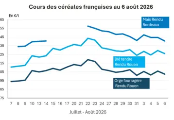 Graphique prix blé maïs orge France au 6 août 2026 