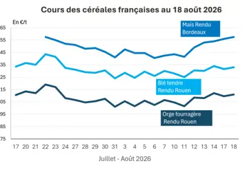Graphique prix blé, orge et maïs France au 18 août 2026