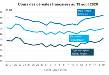 Graphique prix blé maïs orge France au 19 août 2026 