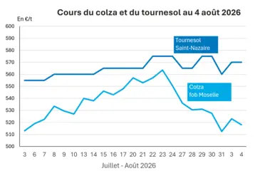 Graphique prix colza tournesol France au 4 août 2026 