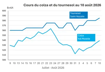 Graphique prix colza tournesol France au 10 août 2026 