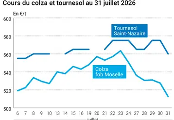 Graphique prix colza tournesol France au 31 juillet 2026