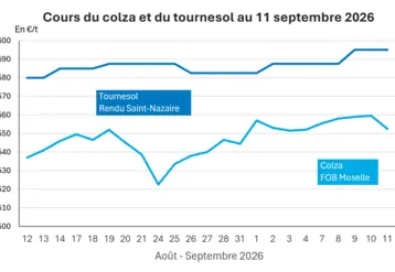 Graphique prix colza tournesol France au 11 septembre 2026