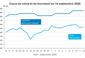 Graphique prix colza tournesol France au 14 septembre 2026 